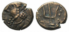 Kings of Elymais, Unidentified King. Æ Unit (9mm, 1.36g,). Diademed bust l. R/ Anchor. Van’t Haaff Type 21.1.1-2. Good VF