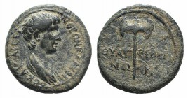 Nero (Caesar, 51-54). Lydia, Thyatira. Æ (16mm, 2.27g, 12h). Bare-headed and draped bust r. R/ Double-bladed axe. RPC I 2381 (Claudius); SNG Copenhage...
