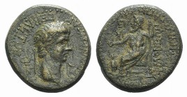 Nero (54-68). Phrygia, Acmoneia. Æ (17mm, 3.75g, 12h). L. Servinius Capito, magistrate, and his wife, Iulia Severa, c. AD 62. Laureate head r.; caduce...