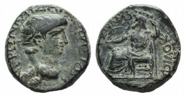 Nero (54-68). Phrygia, Synnada. Æ (17mm, 4.73g, 12h). Pison philok(aisar), magistrate. Bare head r. R/ Zeus seated l., holding nike and sceptre. RPC I...