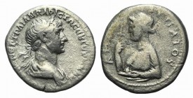 Trajan (98-117). Cappadocia, Caesaraea-Eusebia. AR Drachm (18mm, 2.65g, 7h), year 6 (112-117). Laureate and draped bust r., seen from behind. R/ Bust ...
