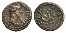 Antoninus Pius (138-161). Bithynia, Nicaea. Æ (18mm, 3.59g, 12h). Laureate head r. R/ Serpent coiling r. RPC IV online 5509 (temporary); SNG Leypold 1...