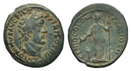 Antoninus Pius (138-161). Pisidia, Antioch. Æ (27mm, 6.48g, 6h). Laureate head r. R/ Genius standing l., emptying cornucopia and holding sceptre; ligh...