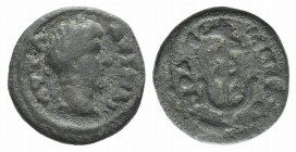 Lucius Verus (161-169). Galatia, Ancyra. Æ (16mm, 4.25g, 6h). Laureate head r. R/ Anchor entwined by serpent. RPC IV online 971 (temporary). Rare, gre...