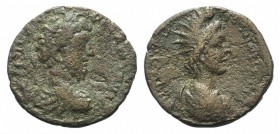 Commodus (177-192). Pontus, Trapezus. Æ (23mm, 5.80g, 6h). Laureate, draped and cuirassed bust r. R/ Draped bust of Mithras r., wearing radiaite Phryg...