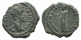 Septimius Severus (193-211). Moesia Inferior, Nicopolis ad Istrum. Æ (17mm, 3.27g, 1h). Laureate head r. R/ Athena standing l., holding phiale and spe...