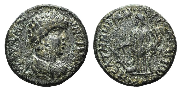 Caracalla (198-217). Phrygia, Peltai. Æ (20mm, 6.43g, 6h) Tat. Arionos, stratego...