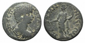 Geta (Caesar, 198-209). Phrygia, Prymnessus. Æ (25mm, 8.02g, 12h). Bare-headed, draped and cuirassed bust r. R/ Dikaiosyne standing l., holding scales...