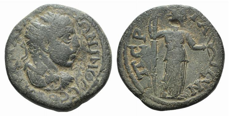 Elagabalus (218-222). Pamphylia, Perge. Æ (24mm, 8.64g, 12h). Radiate, draped an...