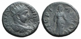 Elagabalus (218-222). Pamphylia, Perge. Æ (24mm, 9.49g, 6h). Radiate, draped and cuirassed bust r.; c/m to r. R/ Artemis standing r., holding bow and ...