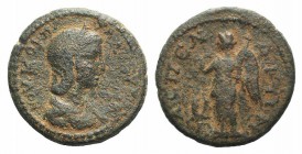 Julia Paula (Augusta, 219-220). Pamphylia, Aspendus. Æ (25mm, 9.45g, 12h). Diademed and draped bust r. R/ Nemesis standing l., raising hand towards he...