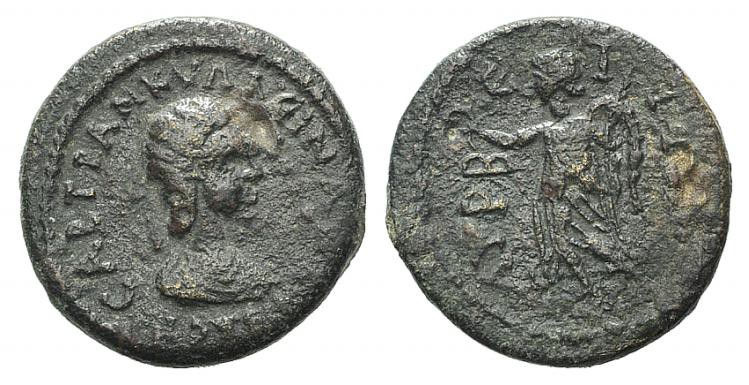 Tranquillina (Augusta, 241-244). Cilicia, Lyrbe. Æ (18mm, 4.60g, 12h). Draped bu...