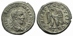 Trajan Decius (249-251). Antioch. BI Tetradrachm (28mm, 11.53g, 7h), AD 249. Laureate, draped and cuirassed bust r. R/ Eagle standing l. on palm, wrea...