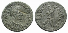 Aurelian (270-275). Pisidia, Cremna. Æ (33mm, 14.30g, 6h). Laureate, draped and cuirassed bust r. R/ Tyche-Fortuna standing l., e. foot on the river-g...