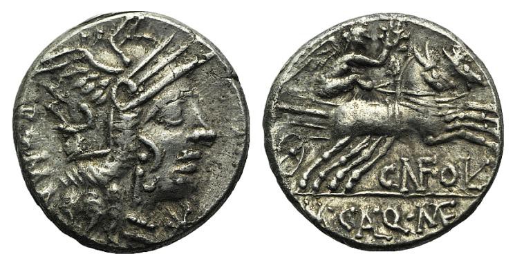 M. Calidius, Q. Metellus, and Cn. Fulvius, Rome, 117-116 BC. AR Denarius (18mm, ...