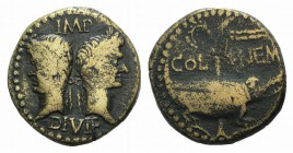 Augustus and Agrippa (27 BC-AD 14). Gaul, Nemausus. Æ As (26mm, 12.61g, 2h), AD 10-4. Heads of Agrippa, wearing combined rostral crown and laurel wrea...