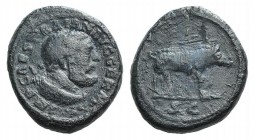 Trajan (98-117). Æ Quadrans (15mm, 3.21g, 6h). Rome, c. 98-102. Diademed bust of Hercules r., wearing lion skin. R/ Boar walking r. RIC II 702. Near V...
