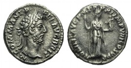 Commodus (180-192). AR Denarius (17mm, 3.43g, 1h). Rome, 186-7. Laureate head r. Rev. Nobilitas standing r., holding sceptre and Palladium. RIC III 15...