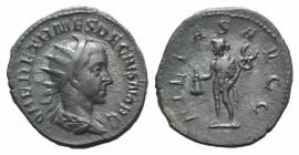 Herennius Etruscus (AD 251). AR Antoninianus (20mm, 3.01g, 6h). Rome, AD 251. Radiate and draped bust r. R/ Mercury standing l., holding purse in r. h...