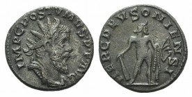 Postumus (260-269). AR Antoninianus (20mm, 3.54g, 11h). Treveri, 260-1. Radiate, draped and cuirassed bust r. R/ Hercules standing r., holding bow and...