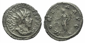 Postumus (260-269). AR Antoninianus (21mm, 3.37g, 1h). Treveri, 263-5. Radiate, draped and cuirassed bust r. R/ Moneta standing l., holding scales and...
