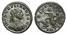 Aurelian (270-275). Radiate (22mm, 3.91g, 6h). Siscia, AD 274-5. Radiate and cuirassed bust r. R/ Sol standing l., raising right hand and holding glob...