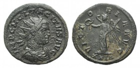 Tacitus (275-276). Radiate (21mm, 3.80g, 12h). Rome, 275-6. Radiate and cuirassed bust r. R/ Victory standing l., holding wreath and palm; XXIR. RIC V...