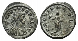 Probus (276-282). Radiate (21mm, 4.42g, 12h) Ticinum, AD 279. Radiate, draped and cuirassed bust r. R/ Providentia standing l., holding globe and scep...