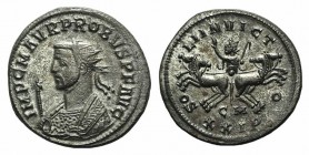 Probus (276-282). Radiate (22mm, 4.24g, 6h). Cyzicus, AD 281. Radiate bust l. in imperial mantle, holding sceptre surmounted by eagle. R/ Sol driving ...