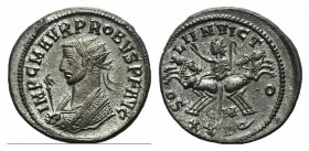 Probus (276-282). Radiate (21mm, 4.73g, 12h). Cyzicus, AD 281. Radiate bust l. in imperial mantle, holding sceptre surmounted by eagle. R/ Sol driving...