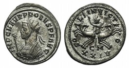 Probus (276-282). Radiate (24mm, 4.70g, 5h). Cyzicus, AD 281. Radiate bust l. in imperial mantle, holding sceptre surmounted by eagle. R/ Sol driving ...