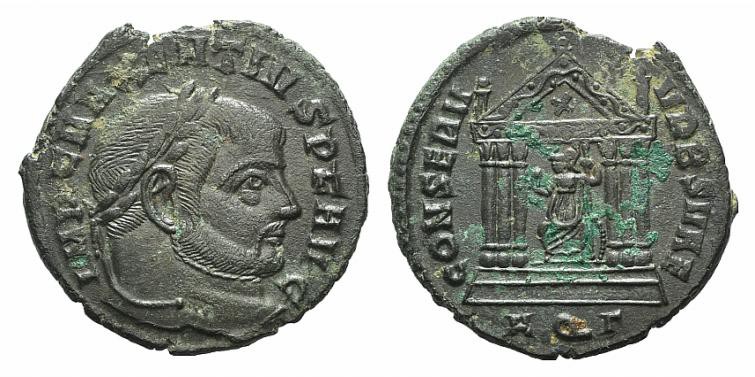Maxentius (306-312). Æ Follis (24mm, 6.51g, 12h). Aquileia, 307-310. Laureate bu...