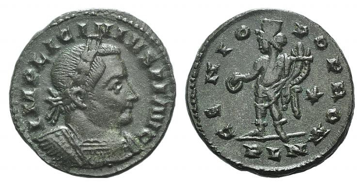 Licinius I (308-324). Æ Follis (22mm, 4.98g, 6h). Londinium, 310-2. Laureate, dr...