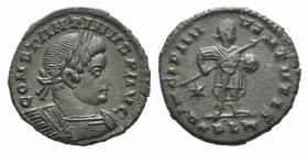 Constantine I (307/310-337). Æ Follis (22mm, 4.10g, 6h). Londinium, 312-3. Laureate and cuirassed bust r. R/ Prince standing r., holding spear and shi...