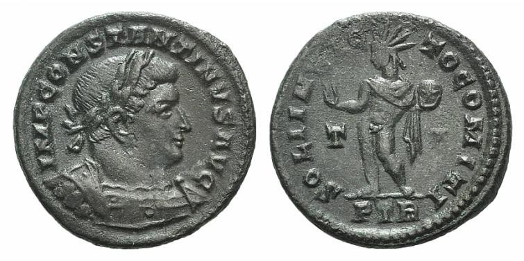 Constantine I (307/310-337). Æ Follis (21mm, 4.40g, 6h). Treveri, AD 316. Laurea...