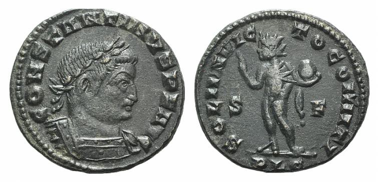 Constantine I (307/310-337). Æ Follis (22mm, 3.85g, 6h). Lugdunum, 313-4. Laurea...