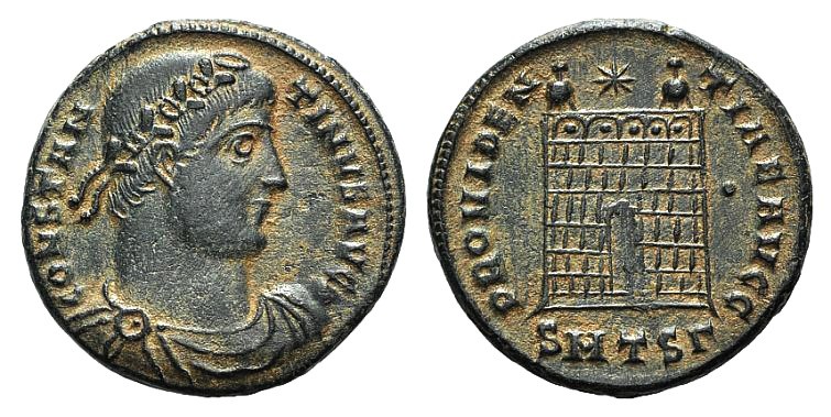 Constantine I (307/310-337). Æ Follis (19mm, 3.39g, 6h). Thessalonica, 326-8. Di...