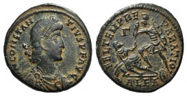Constantius II (337-361). Æ (23mm, 6.96g, 6h). Alexandria, 351-5. Pearl-diademed, draped and cuirassed bust r. R/ Helmeted soldier l., shield on l. ar...