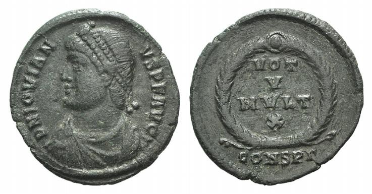 Jovian (363-364). Æ (20mm, 2.68g, 6h). Constantinople, 363-4. Diademed, draped, ...