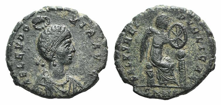 Aelia Eudoxia (Augusta, 400-404). Æ (16mm, 3.09g, 12h). Nicomedia, 401-3. Diadem...