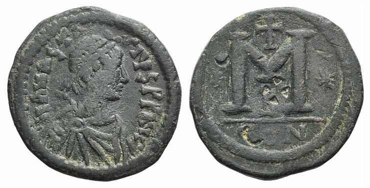 Anastasius I (491-518). Æ 40 Nummi (25mm, 8.66g, 6h). Constantinople, 507-512. D...