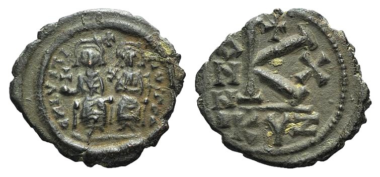 Justin II and Sophia (565-578). Æ 20 Nummi (23mm, 6.15g, 6h). Cizycus, year 10 (...