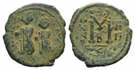 Heraclius and Heraclius Constantine (610-641). Æ 40 Nummi (28mm, 9.47g, 12h). Constantinople, year 4 (613/4). Crowned and draped figures of Heraclius ...