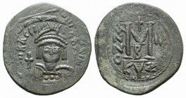 Heraclius (610-641). Æ 40 Nummi (33mm, 12.73g, 6h). Cyzicus, year 3 (612/3). Helmeted and cuirassed facing bust, holding globus cruciger and shield. R...