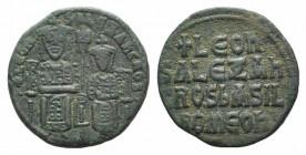 Leo VI and Alexander (886-912). Æ 40 Nummi (25mm, 6.85g, 6h). Constantinople, 886-912. Leo VI and Alexander, each crowned and wearing loros, seated fa...