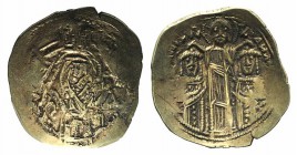 Andronicus II Palaeologus and Michael IX (1282-1328). AV Hyperpyron (23mm, 3.64g, 6h). Constantinople, c. 1294-1303. Half-length figure of the Theotok...