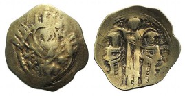 Andronicus II Palaeologus and Michael IX (1282-1328). AV Hyperpyron (23mm, 3.87g, 6h). Constantinople, c. 1294-1303. Half-length figure of the Theotok...