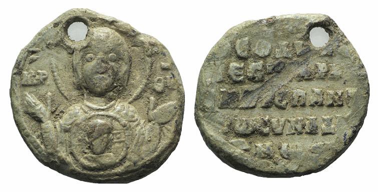 Byzantine Pb Seal, c. 7th-12th century (260mm, 18.37g, 12h). Bust of Theotokos f...