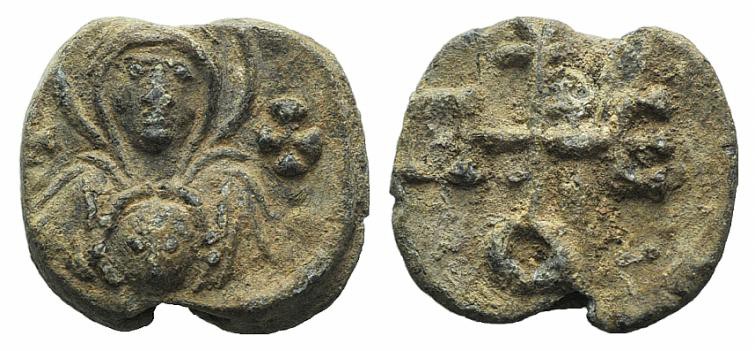 Byzantine Pb Seal, c. 7th-12th century (17mm, 5.22g, 12h). Facing bust of Theoto...
