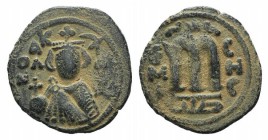 Islamic, Arab-Byzantine, Umayyad Caliphate. temp. 'Abd al-Malik ibn Marwan (AH 65-86 / AD 685-705). Æ Fals (21mm, 3.99g, 6h). Hims (Emesa), c. 685-690...